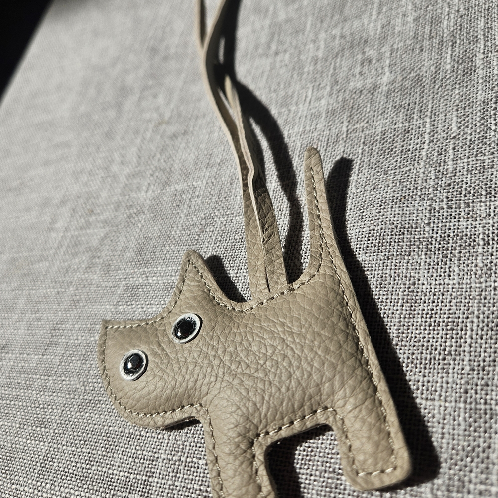 Cute Tan Cat Shaped Leather Keychain Bag Charm